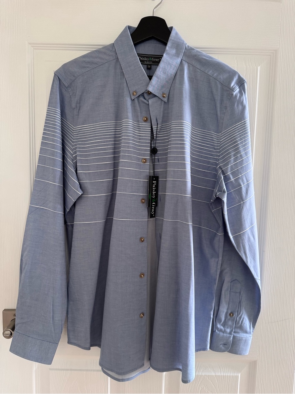 Paisley & Gray Light Blue Button-Down Shirt with White Stripes